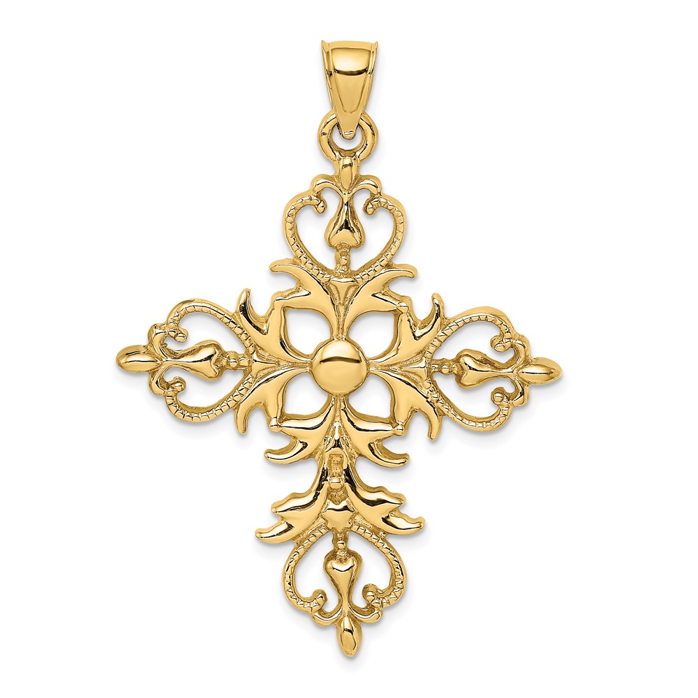 14K Yellow Gold Large Cross with Fleur-De-Lis Tips Pendant | eBay
