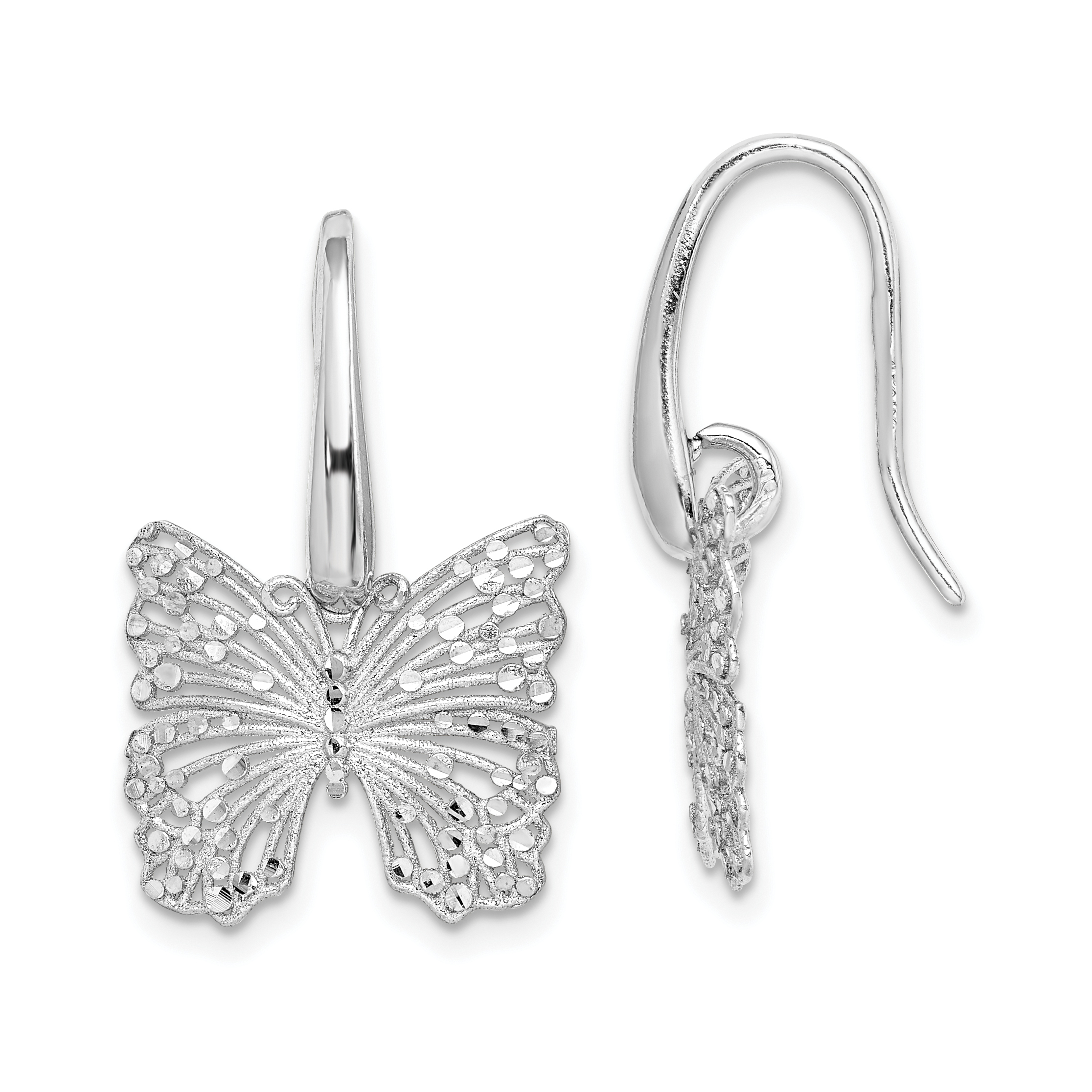 925 Sterling Silver Rhodium-plated 2.00mm Diamond Cut Hoop Earrings