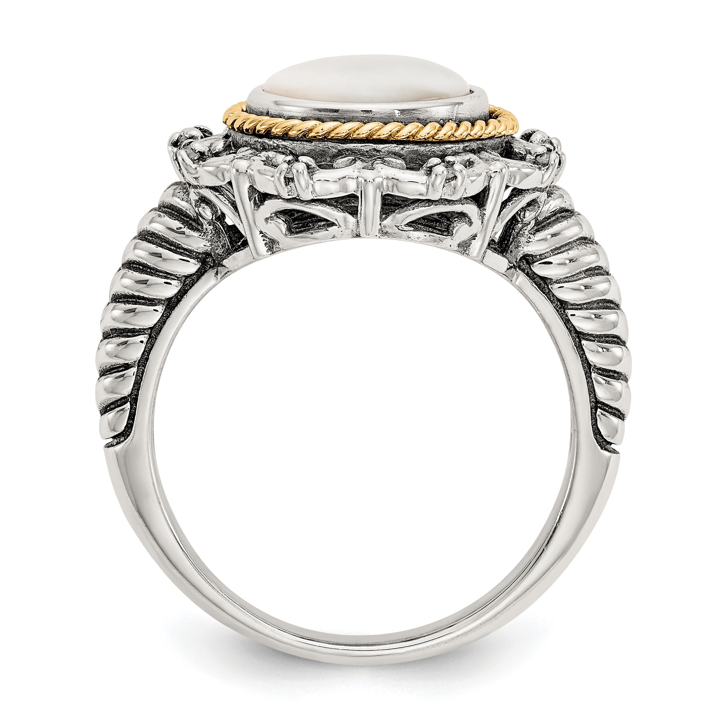 Sterling Silver w/14k Gold Antiqued Mother Of Pearl and Diamond Ring eBay