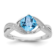 Sterling Silver Blue Topaz and Diamond Ring - Quality Gold Sterling Silver Blue Topaz and Diamond Ring - Quality Gold