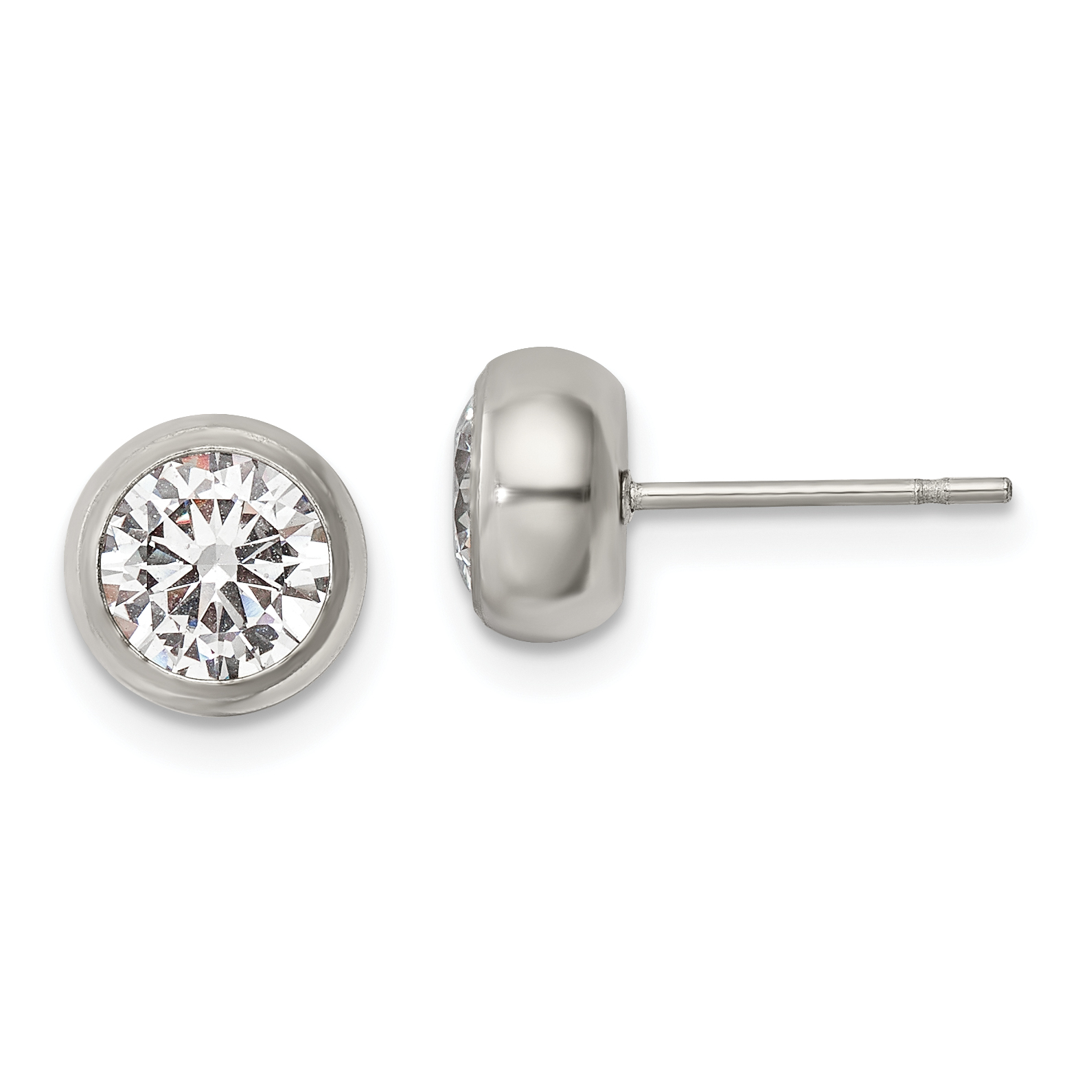 Stainless Steel Polished Simulated Pearl Square Post Earrings