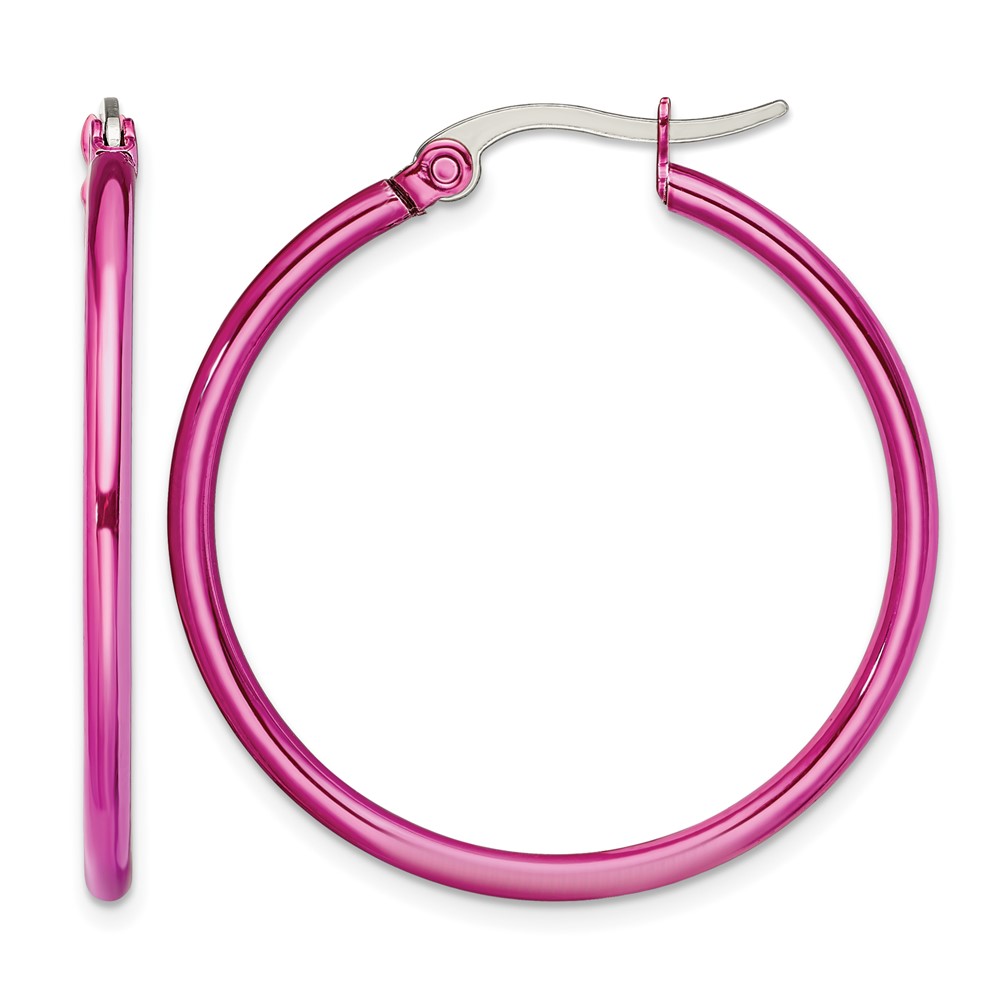 Pink Stainless Steel 32mm Hoop Earrings eBay