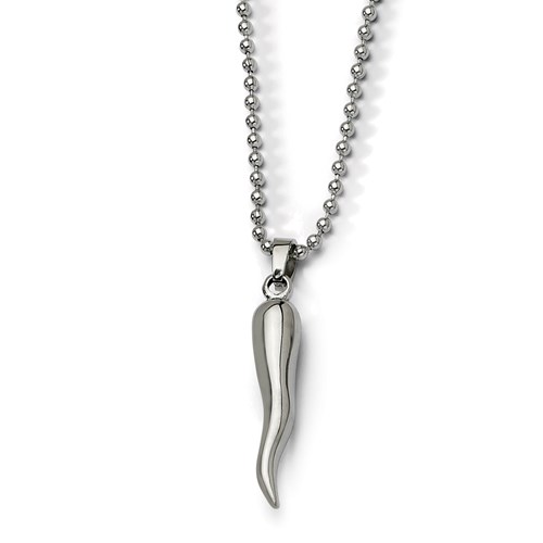 Stainless Steel Italian Horn Necklace (22in long)