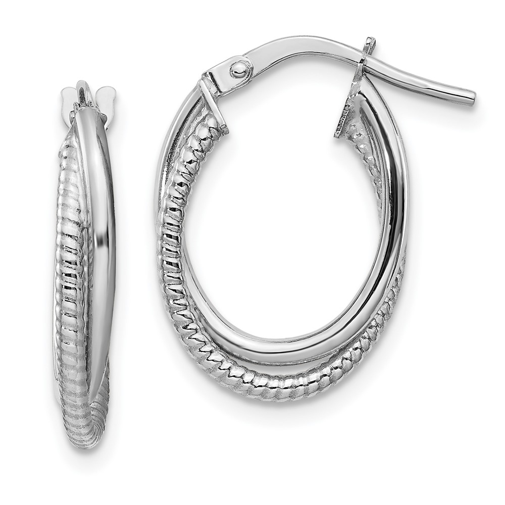 14K White Gold Polished & Textured Double Oval Hoop Earrings TF1103W | eBay