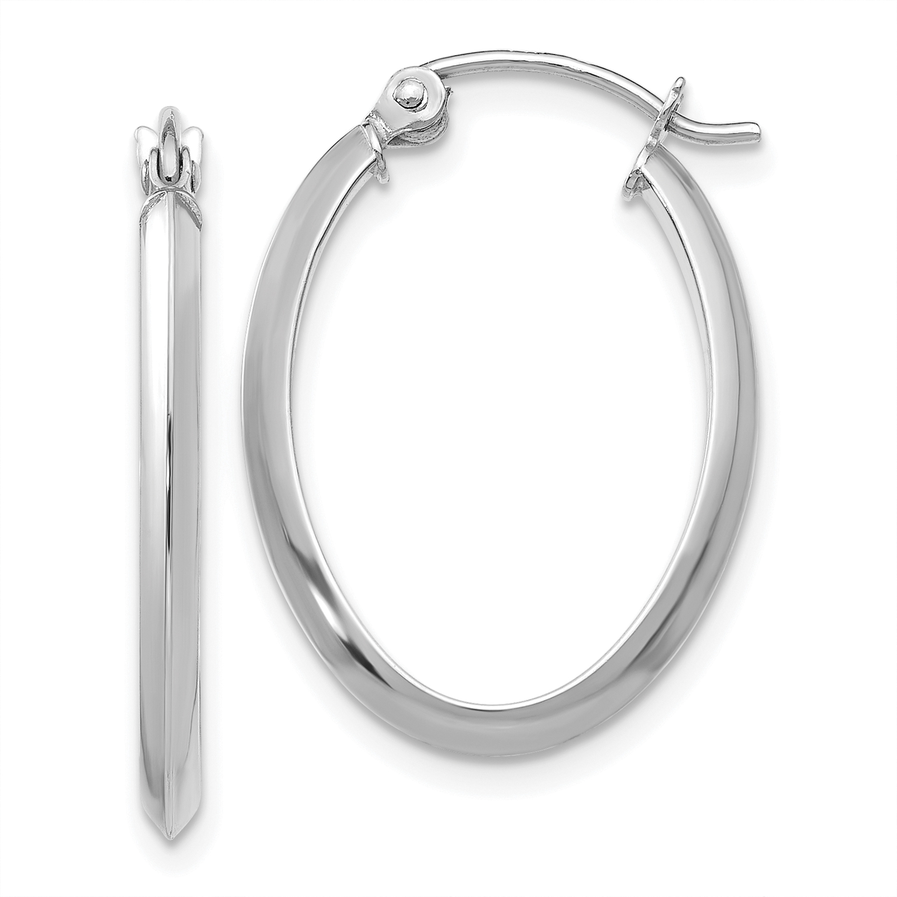 14K White Gold Oval Tube Hoop Earrings - 40mm x 20mm＿並行輸入