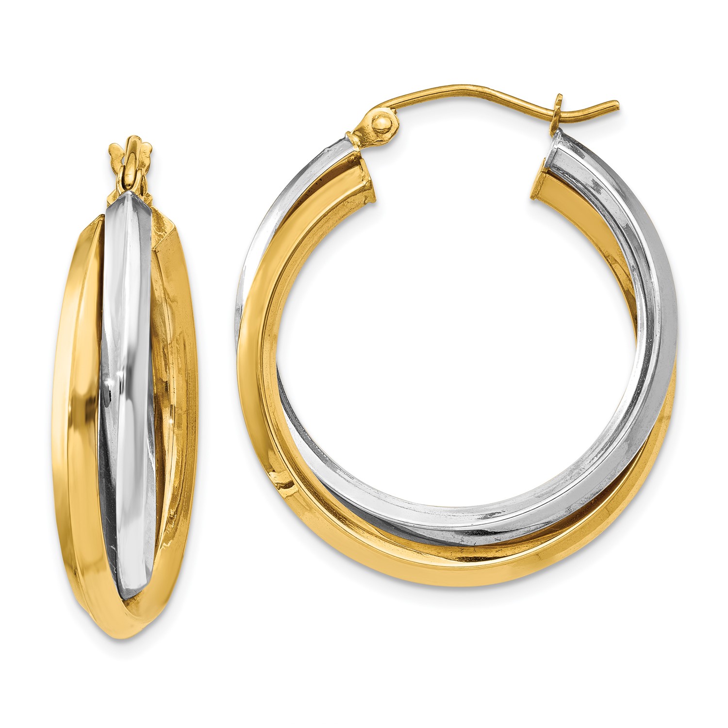 14k Two Tone Gold 0.7IN Long Polished Double Hoop Earrings 849833026821 | eBay