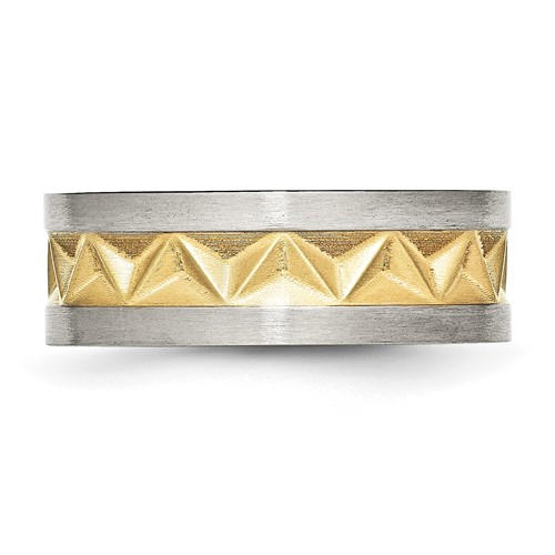 Chisel Stainless Steel Grooved Goldplated Mens 8mm Brushed Band Chisel Jewelry Contemporary