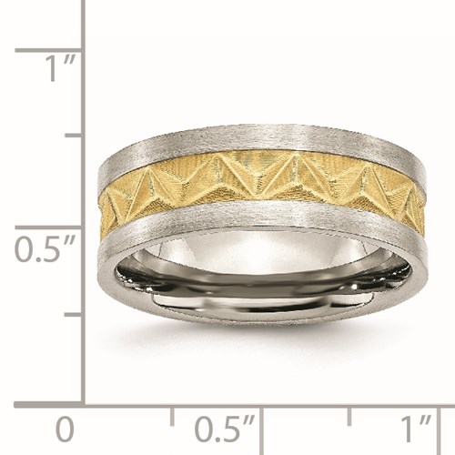 Chisel Stainless Steel Grooved Goldplated Mens 8mm Brushed Band Chisel Jewelry Contemporary