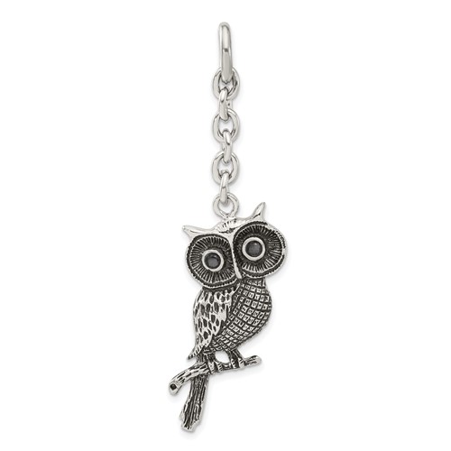 Chisel Stainless Steel Owl with CZ Interchangeable Charm Pendant