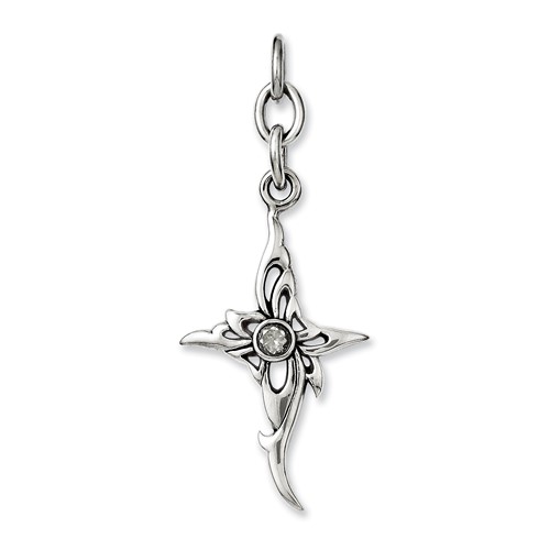 Chisel Stainless Steel Cross with CZ Interchangeable Charm Pendant