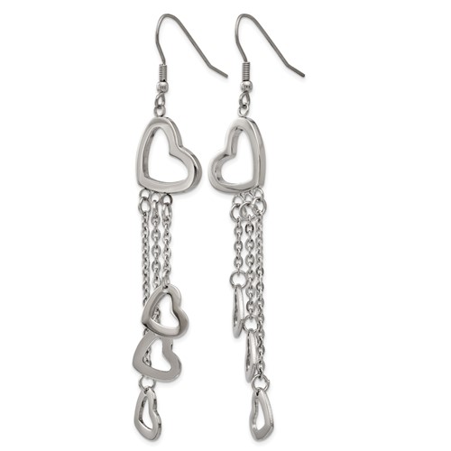 Chisel Stainless Steel Polished Hearts Dangle Earrings Chisel Jewelry