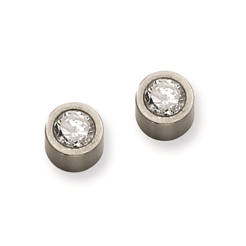 Chisel Stainless Steel Brushed CZ Post Earrings Chisel Jewelry