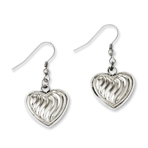 Chisel Stainless Steel Polished with Swirl Design Puff Hearts Dangle