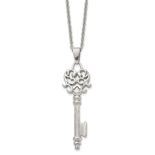 Chisel Stainless Steel Key Pendant 22 inch Necklace Chisel Jewelry Contemporary Jewelry for