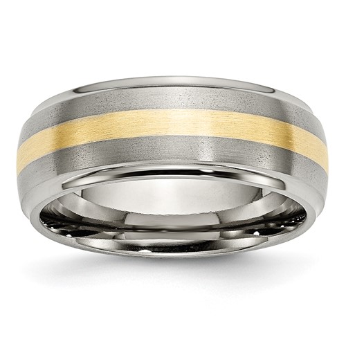 Chisel Titanium 14k Gold Inlay 8mm Brushed and Polished Band Chisel