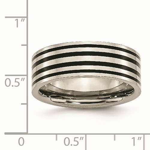 Chisel Titanium Black Enamel Flat 8mm Polished Band Chisel Jewelry