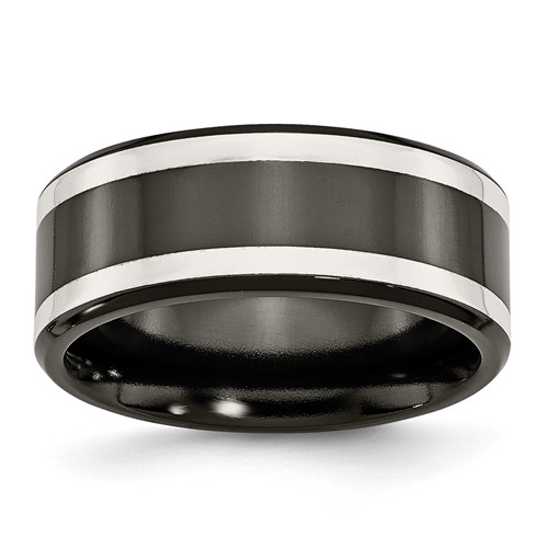 Chisel Titanium Black with Sterling Silver Inlay 9mm Polished Band