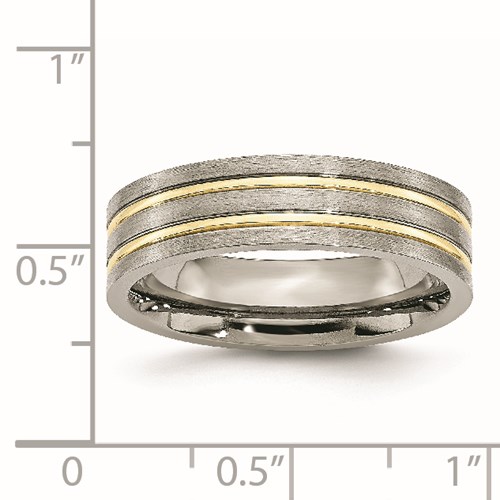 Chisel Titanium Grooved Goldplated 6mm Brushed and Polished Band Chisel Jewelry
