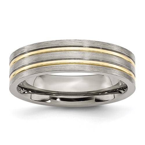 Chisel Titanium Grooved Goldplated 6mm Brushed and Polished Band