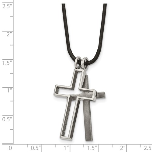 Chisel Titanium Leather Cord Cross Necklace Chisel Jewelry Contemporary Jewelry for Men & Women