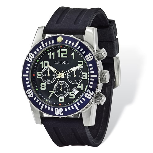 Mens Chisel Black Dial and Silicone Strap Chronograph Watch