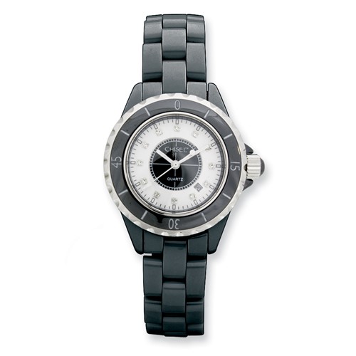 Ladies Chisel Black Ceramic/Black and White Dial Watch