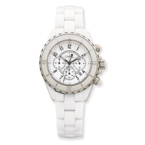 Mens Chisel White Ceramic and Dial Chronograph Watch