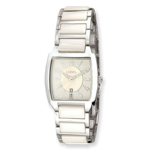 Ladies Chisel White Ceramic Square Dial Watch
