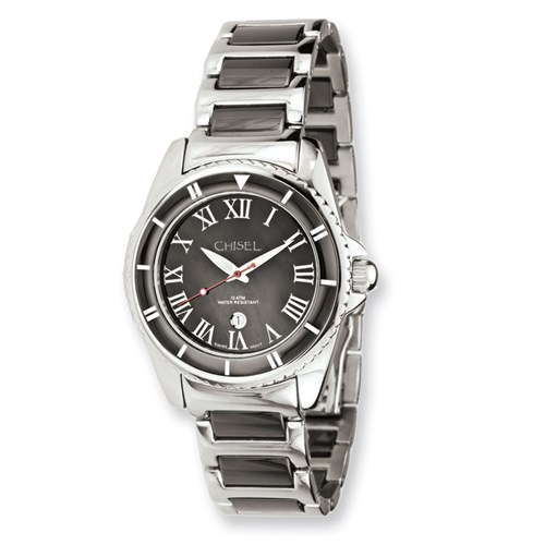 Ladies Chisel Stainless Steel and Ceramic Black Dial Watch