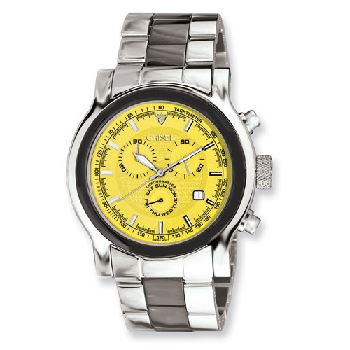 Men Chisel Stainless Steel Swiss Quartz Chrono with Yellow Dial Watch
