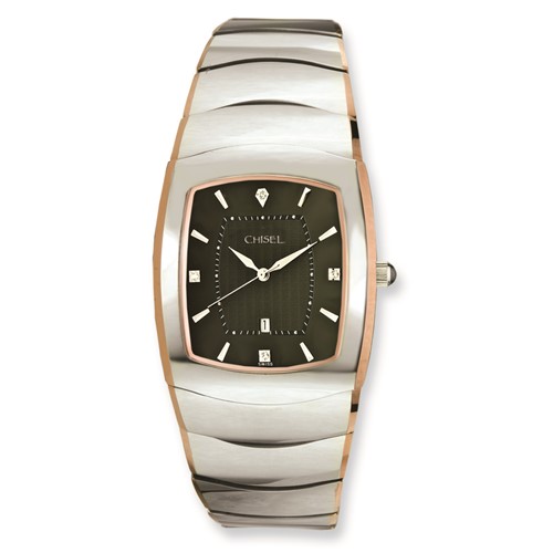 Mens Chisel Tungsten with Rose Gold Pated Edge/Gray Dial Watch