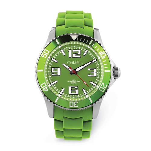 Men's Chisel 44mm Green Silicone Strap Watch