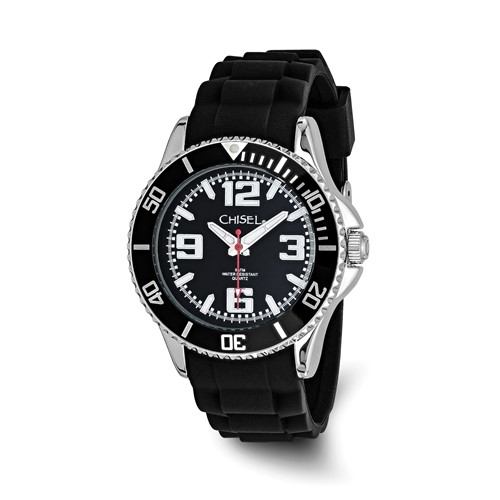 Men's Chisel 44mm Black Silicone Strap Watch