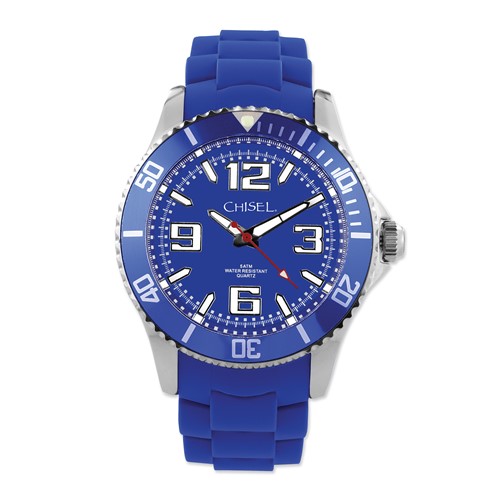 Men's Chisel 44mm Blue Silicone Strap Watch