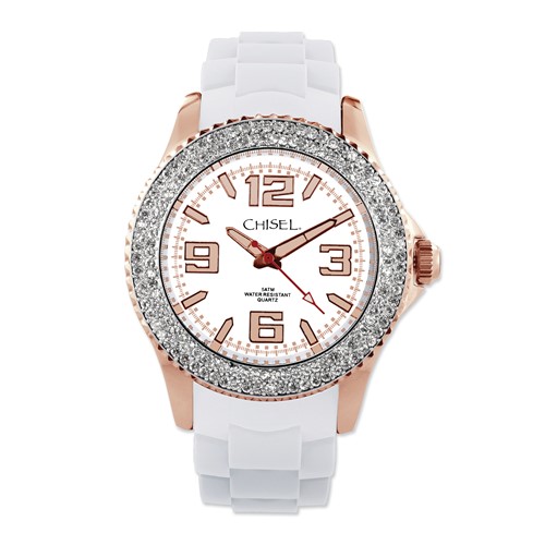 Ladies Chisel 40mm Rose IP-plated White Silicone Strap Watch