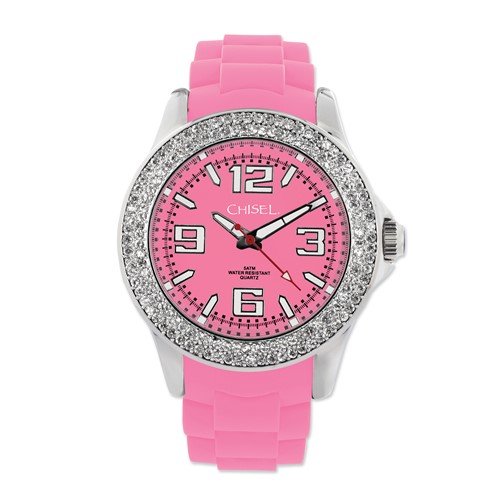 Ladies Chisel 40mm Crystal Bezel Pink Silicone Strap Watch