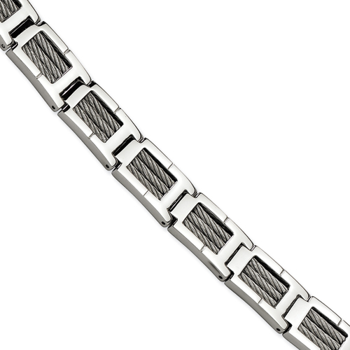 Chisel Stainless Steel with Steel Cable Polished 8.25 inch Bracelet ...