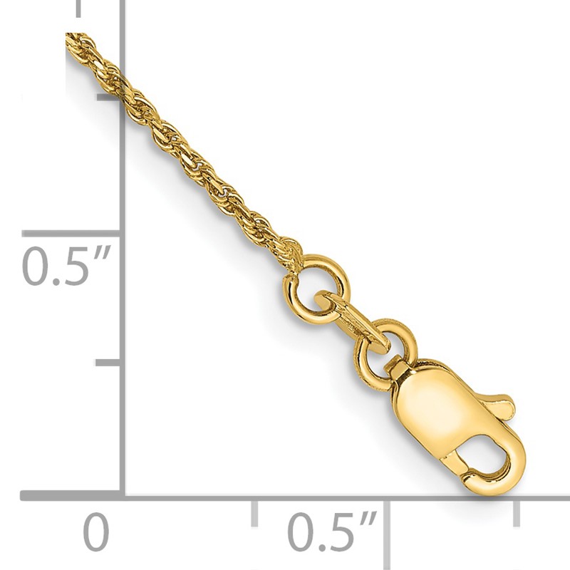 14K 8 inch 1.15mm Diamond-cut Machine Made Rope with Lobster Clasp Chain
