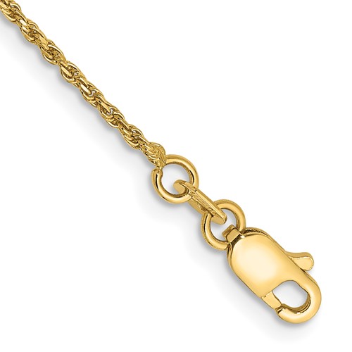 14K 8 inch 1.15mm Diamond-cut Machine Made Rope with Lobster Clasp Chain