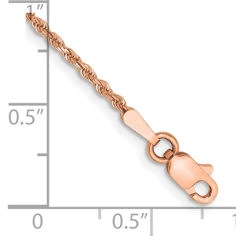 14K Rose Gold 10 inch 1.75mm Diamond-cut Rope with Lobster Clasp Anklet