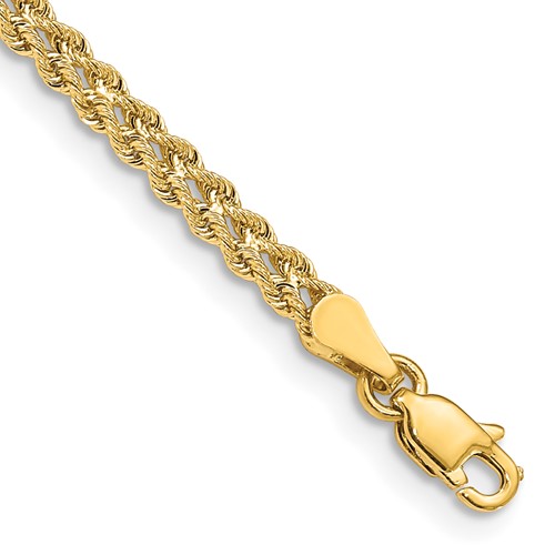 14k 3.0mm Wide Double Strand Rope 7 inch Bracelet