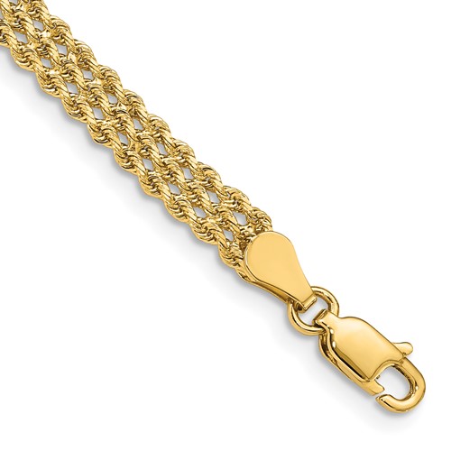14k 4.5mm Wide Triple Strand Rope 7 inch Bracelet