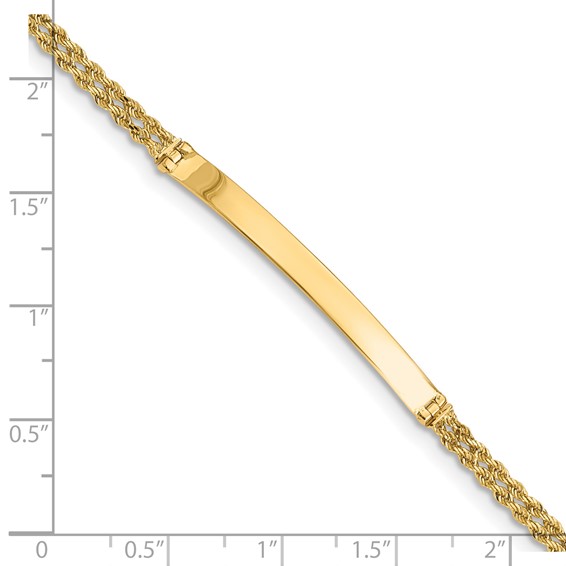 14k Polished Solid Chain/Solid Plate Two-Strand Rope 41x5mm Plate 7 inch ID Bracelet