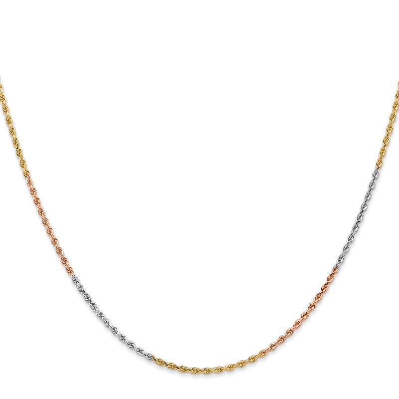 14K Tri-colored 24 inch 1.5mm Diamond-cut Rope with Lobster Clasp Chain