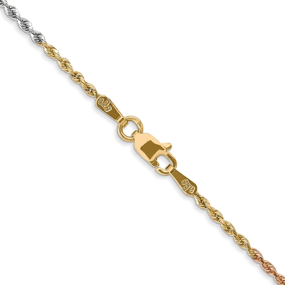 14K Tri-colored 20 inch 1.5mm Diamond-cut Rope with Lobster Clasp Chain (012TC-20)
