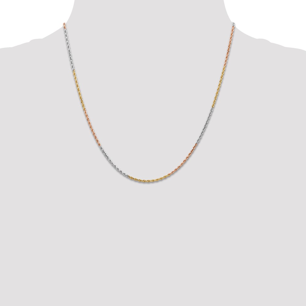 14K Tri-colored 20 inch 1.5mm Diamond-cut Rope with Lobster Clasp Chain (012TC-20)