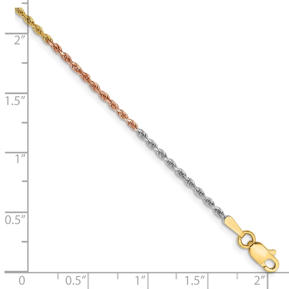 14K Tri-colored 9 inch 1.5mm Diamond-cut Rope with Lobster Clasp Anklet (012TC-9)