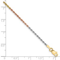 14K Tri-colored 1.5mm Diamond-cut Rope Chain with Lobster Clasp, 7" view 2