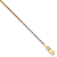 14K Tri-colored 1.5mm Diamond-cut Rope Chain with Lobster Clasp, 7" view 1