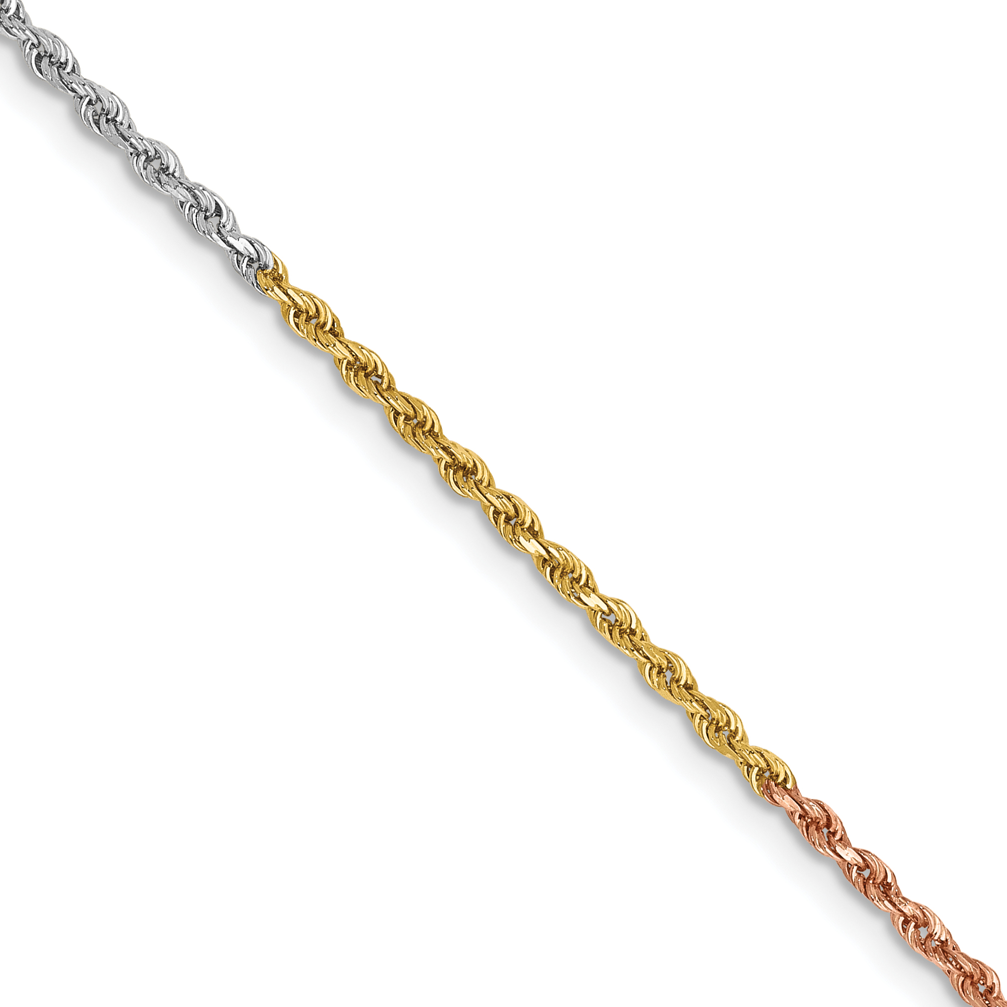 14K Tri-colored 16 inch 1.5mm Diamond-cut Rope with Lobster Clasp Chain (012TC-16)